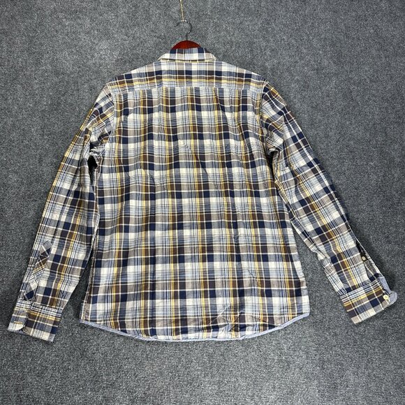 Ben Sherman Shirt Mens Large Button Up Blue Gray Yellow Plaid Cotton Pocket - Picture 8 of 9